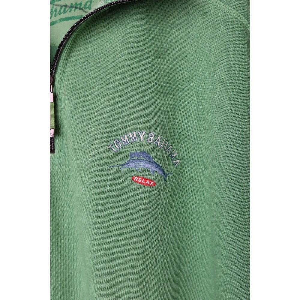 Tommy Bahama Relax 1/4 Zip Pullover Embroidered Marlin Logo Green Cotton Mens M - Picture 2 of 7